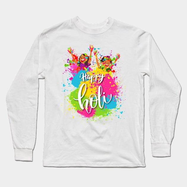 Happy Holi Blue 2024, Festival Hindu Of Spring, Indian Spring, Color India Hindu Long Sleeve T-Shirt by CrosbyD